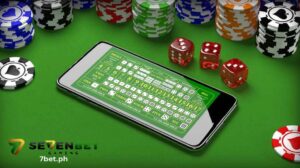 online sic bo in a mobile phone with chips around it and the three dice